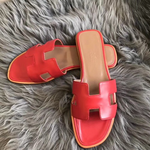 Hermes Oran Sandals In Red Swift Leather