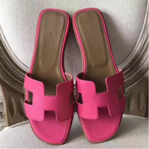 Hermes Oran Sandals In Rose Red Epsom Leather