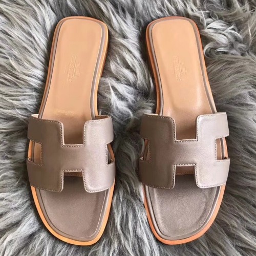 Hermes Oran Sandals In Taupe Swift Leather