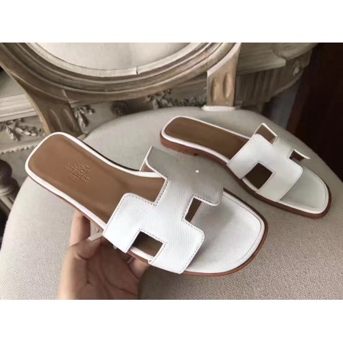 Hermes Oran Sandals In White Epsom Leather