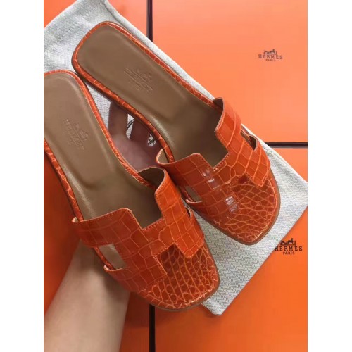 Hermes Orange Crocodile Oran Sandals