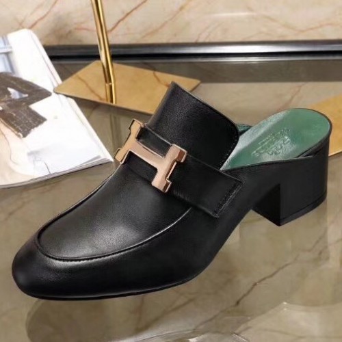 Hermes Paradis Mule In Black Calfskin Leather