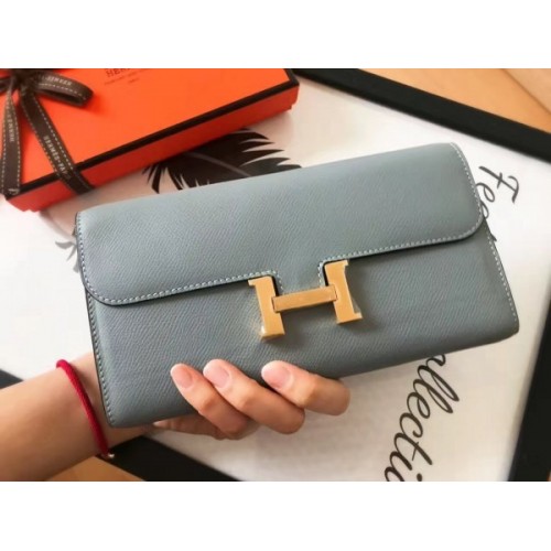 Hermes Blue Lin Epsom Constance Long Wallet