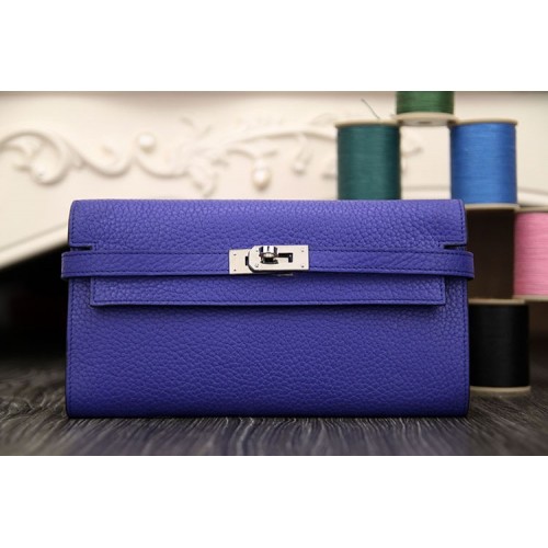 Hermes Kelly Longue Wallet In Electric Blue Clemence Leather